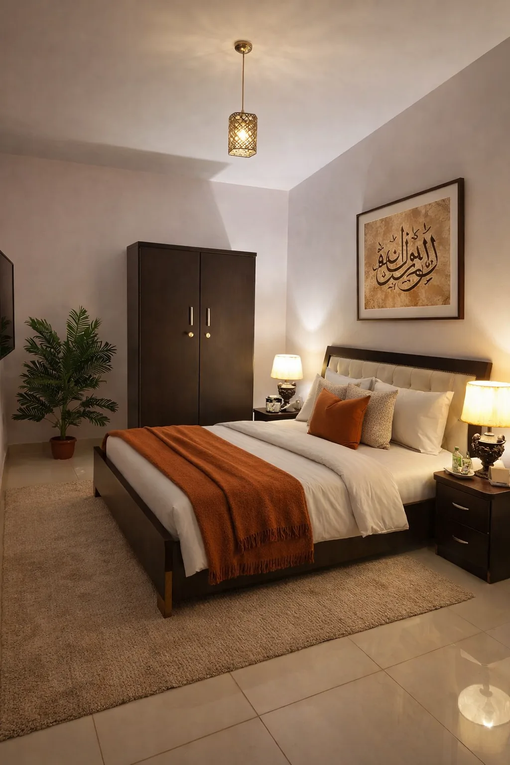 Cozy guest room with soft lighting