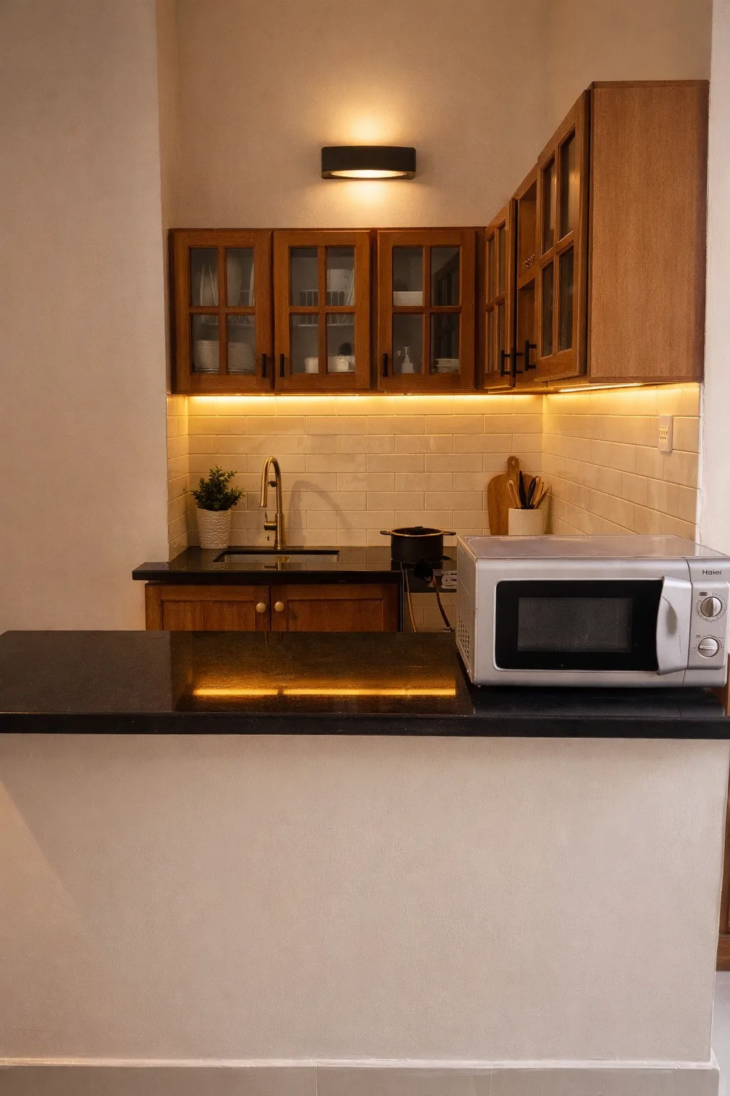 Close-up of minimalist kitchen details