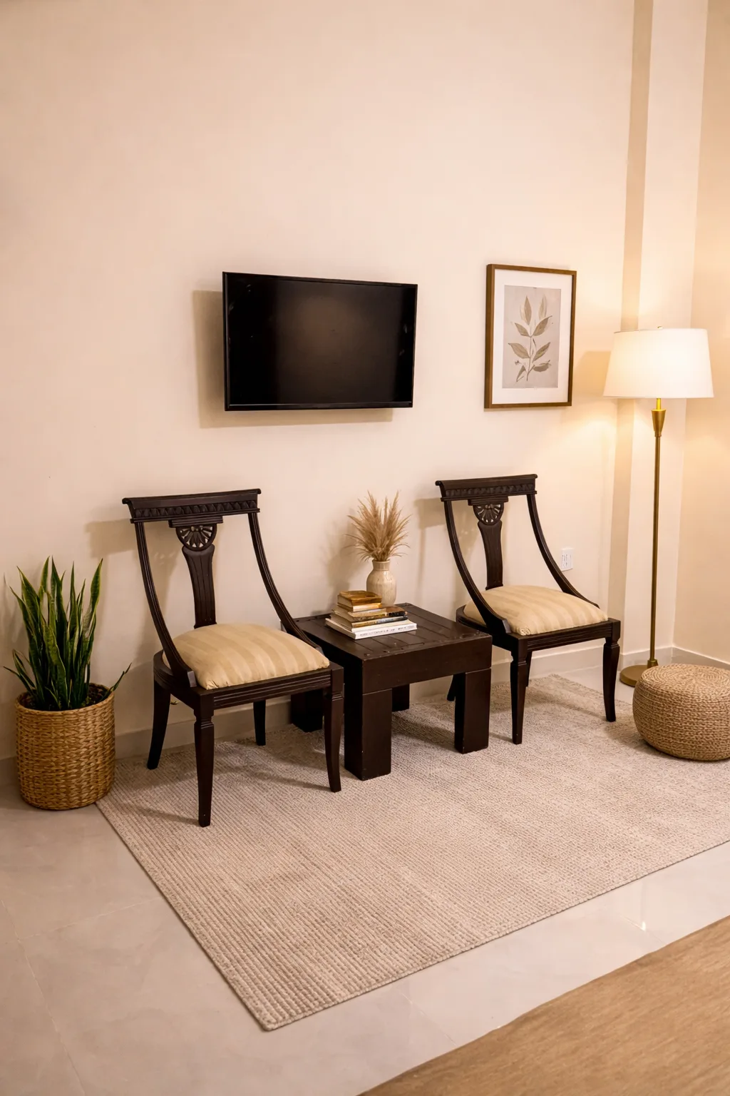 Quiet guest room with neutral tones